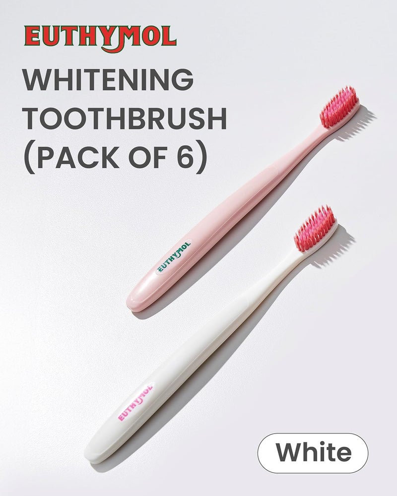 Euthymol Whitening Toothbrush (White, 6 Count) - Premium Soft Dual-Tension Bristles. Advanced Plaque Removal, Stain Reduction. - Image 2