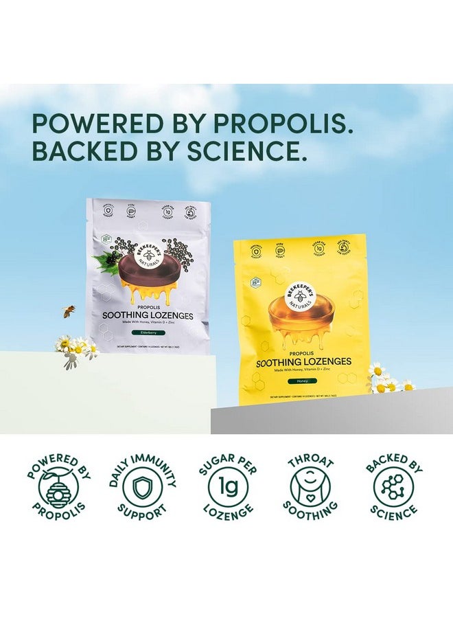 Beekeeper's Naturals Beekeeper's Naturals Soothing Honey Cough Drops 3 Flavors Pack,Honey,Peppermint & Elderberry Sore Throat Relief Soothing Lozenges with Zinc,Propolis & Vitamin D,42 Ct  - Image 2