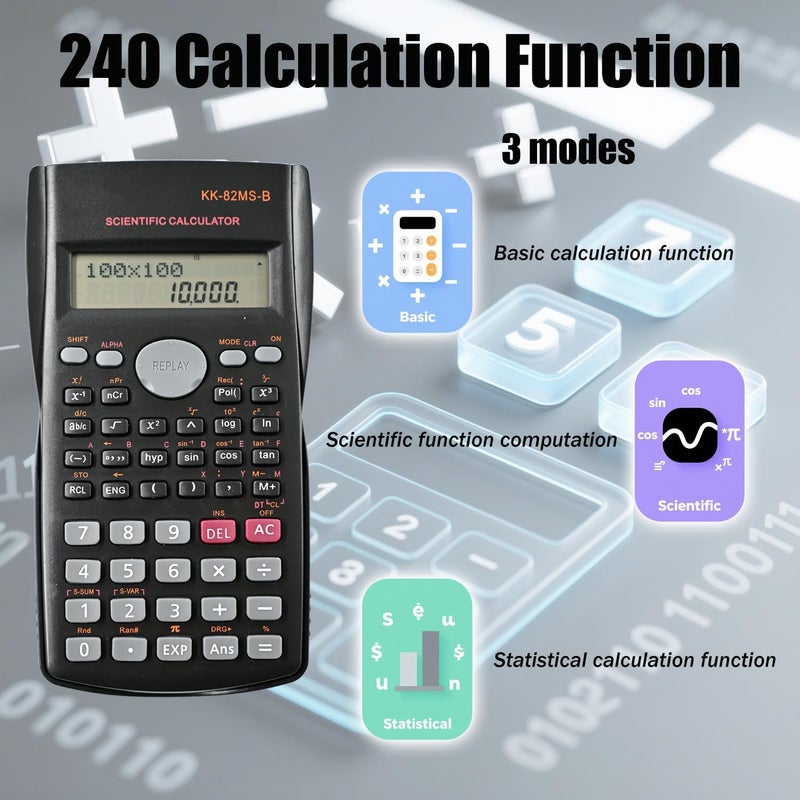 KK-82MS-D Portable Scientific Calculator Engineering Scientific Functional Calculator with 240 Functions Two-Line Display for Back to School Supplies Students Teachers Business Office Home(Black) - Image 4