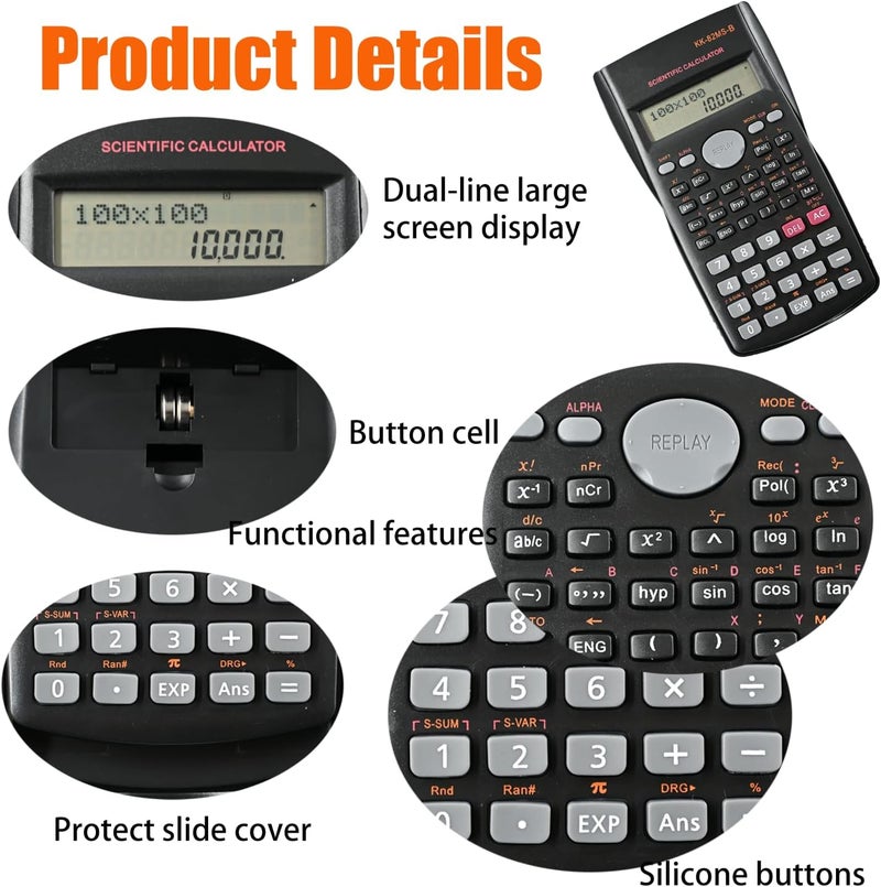 KK-82MS-D Portable Scientific Calculator Engineering Scientific Functional Calculator with 240 Functions Two-Line Display for Back to School Supplies Students Teachers Business Office Home(Black) - Image 2