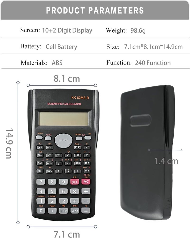 KK-82MS-D Portable Scientific Calculator Engineering Scientific Functional Calculator with 240 Functions Two-Line Display for Back to School Supplies Students Teachers Business Office Home(Black) - Image 3