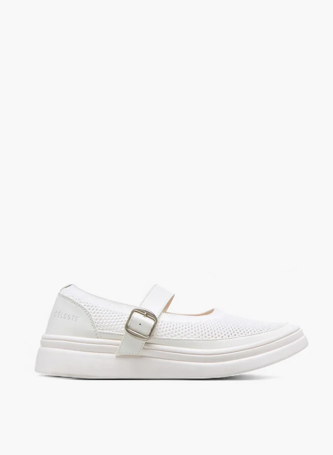 Celeste Women's Textured Sneakers with Buckle Closure - LS24040569