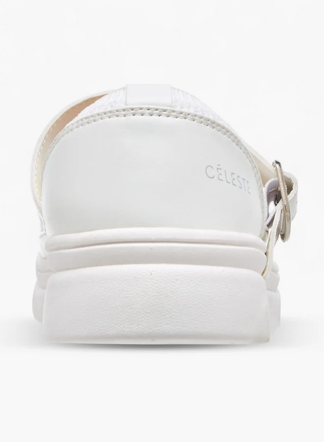 Celeste Women's Textured Sneakers with Buckle Closure - LS24040569
