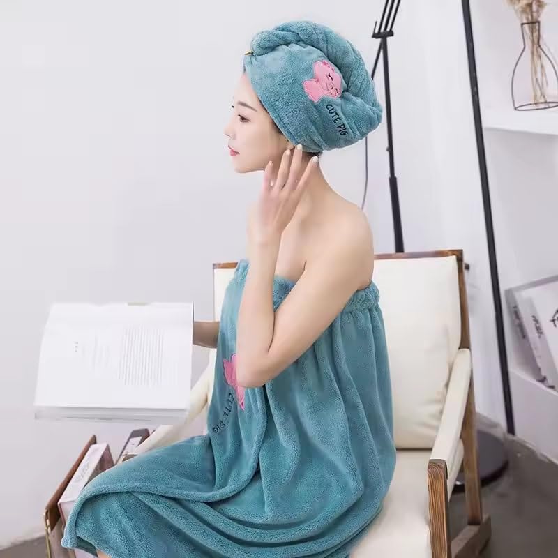Kruvis Kruvis Women's Wearable Bath Towel Set - Quick-Drying, Absorbent, Non-Cotton Lint-Free Bath Skirt & Hair-Drying Cap | Tube Top Bathrobe for Home & Spa - Image 5