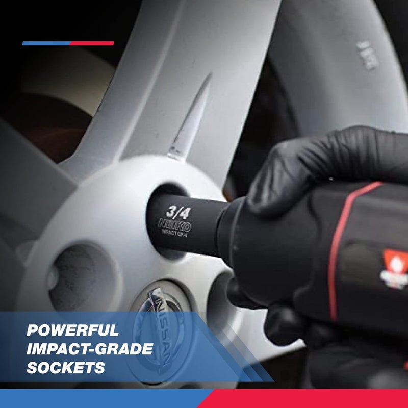 Neiko 02476A 1/2" Impact Socket Set, 14 Piece 6 Point Impact Set, Standard Impact Socket Set, SAE Sizes (3/8-Inch to 1-1/14") Cr-V Steel, Deep Socket Set 1/2 Drive, - Image 5