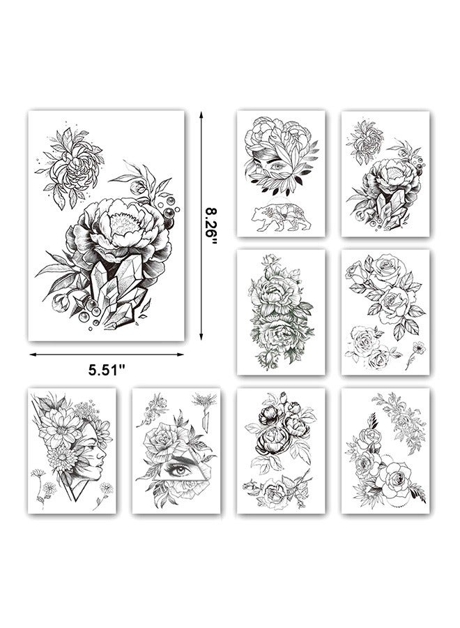 8 Sheets Temporary Tattoos For Both Male And Female Adults, Waterproof And Realistic Tattoo Stickers, Flowers, Girls, Carnival Accessories And Party Supplies - Image 2