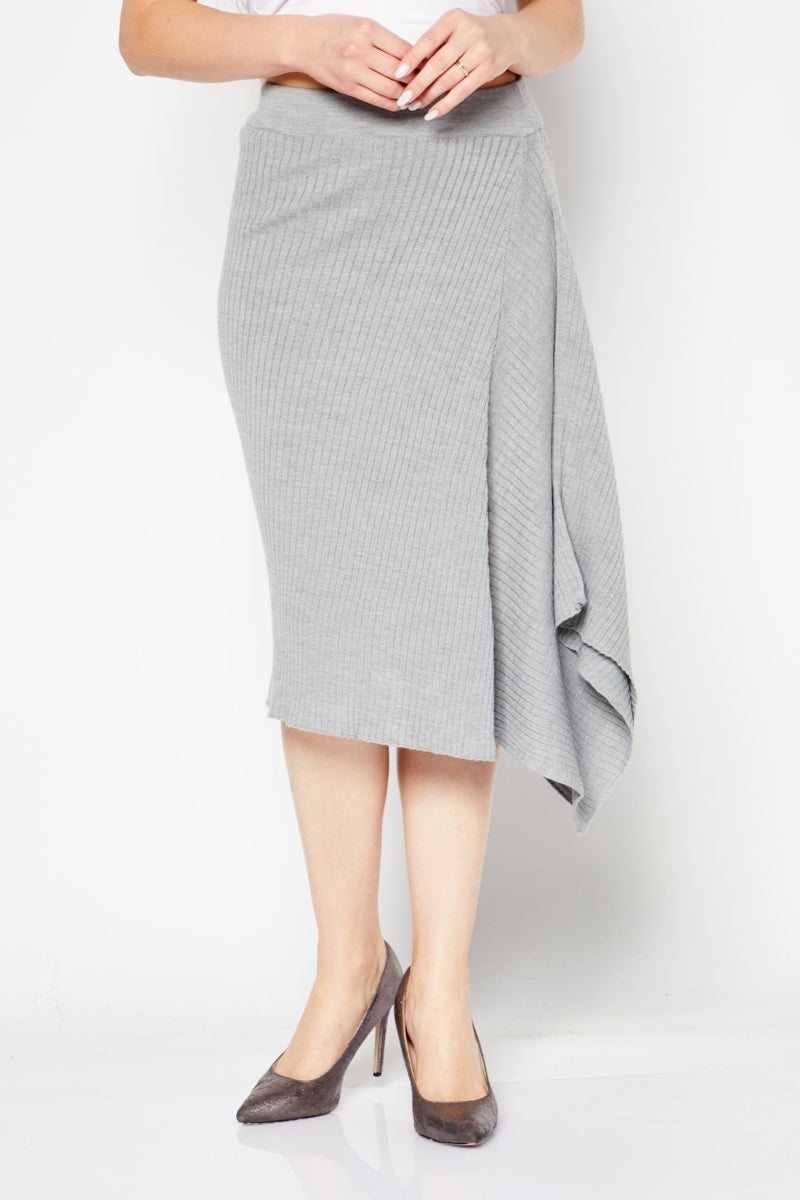 PINKO Women Solid Ribbed Midi Skirt, Grey - Image 1