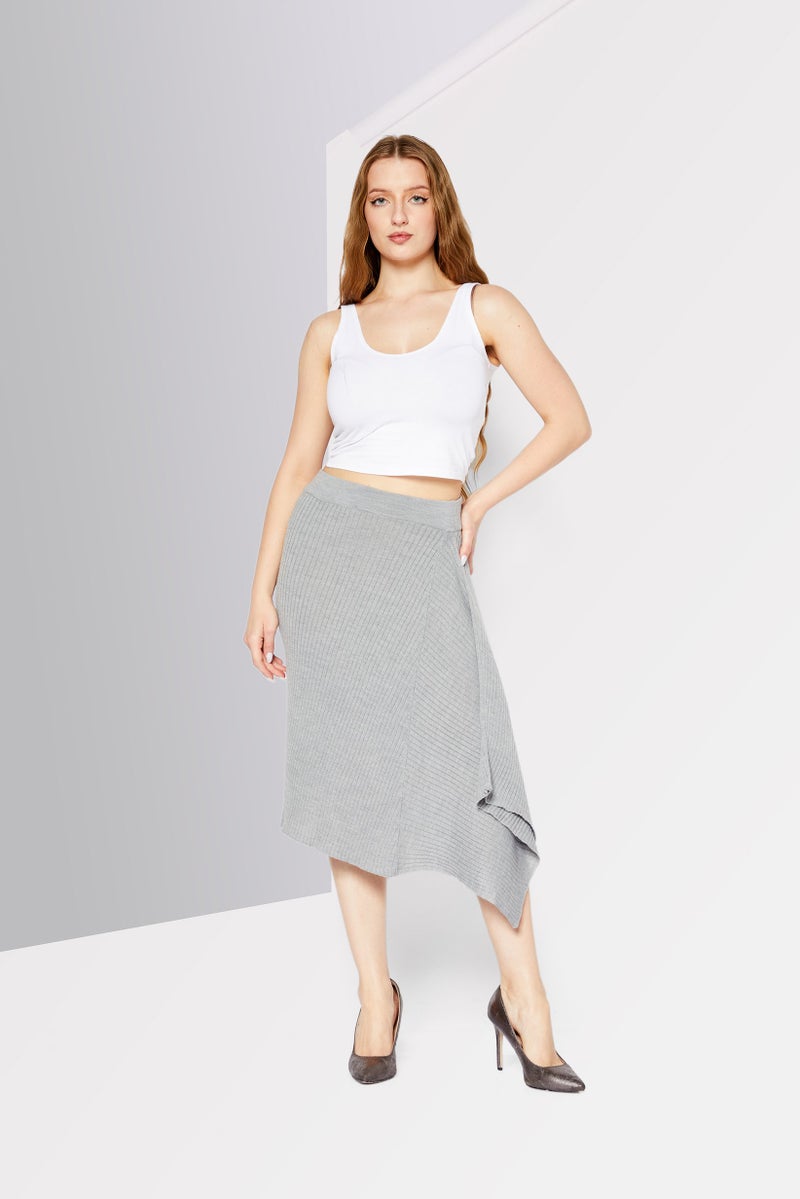 PINKO Women Solid Ribbed Midi Skirt, Grey - Image 2