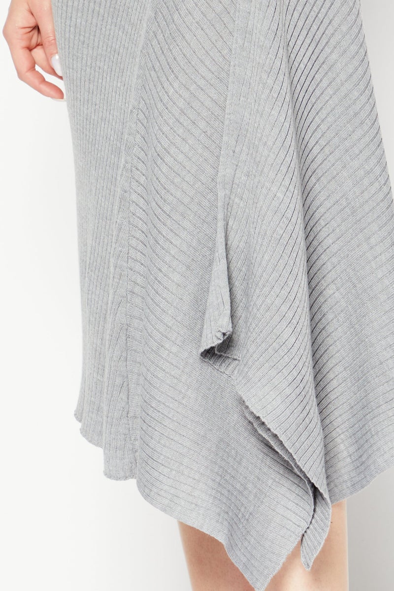 PINKO Women Solid Ribbed Midi Skirt, Grey - Image 3