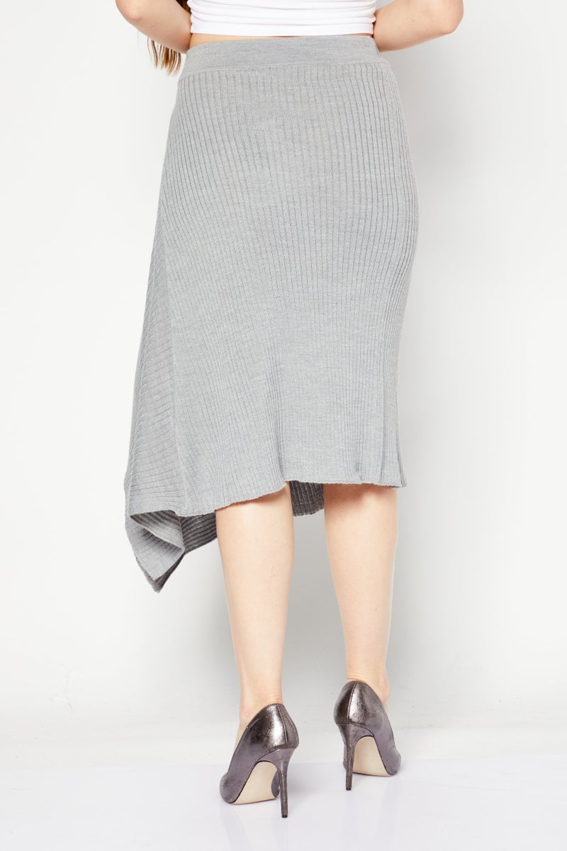 PINKO Women Solid Ribbed Midi Skirt, Grey - Image 4