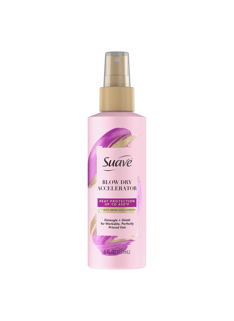 Suave Suave Pink Blow Dry Accelerator Hair Heat Protector Heat Protecting Spray Heat Protectant Spray and Detangler 6 oz 