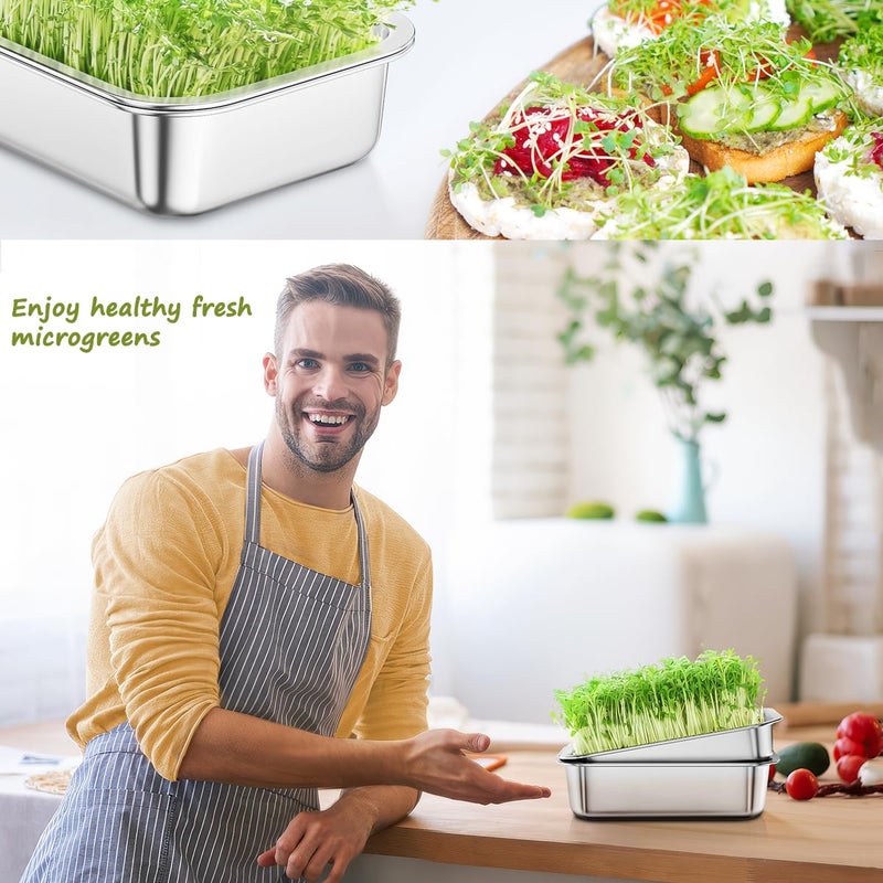 FANHAO 2-Pack Sprouting Tray Kit, Stainless Steel Soil-Free Cultivation Germination Tray, Healthy Wheatgrass Grower Sprouting Container Kit Nursery Tray for Indoors Plant Seedlings - Image 5