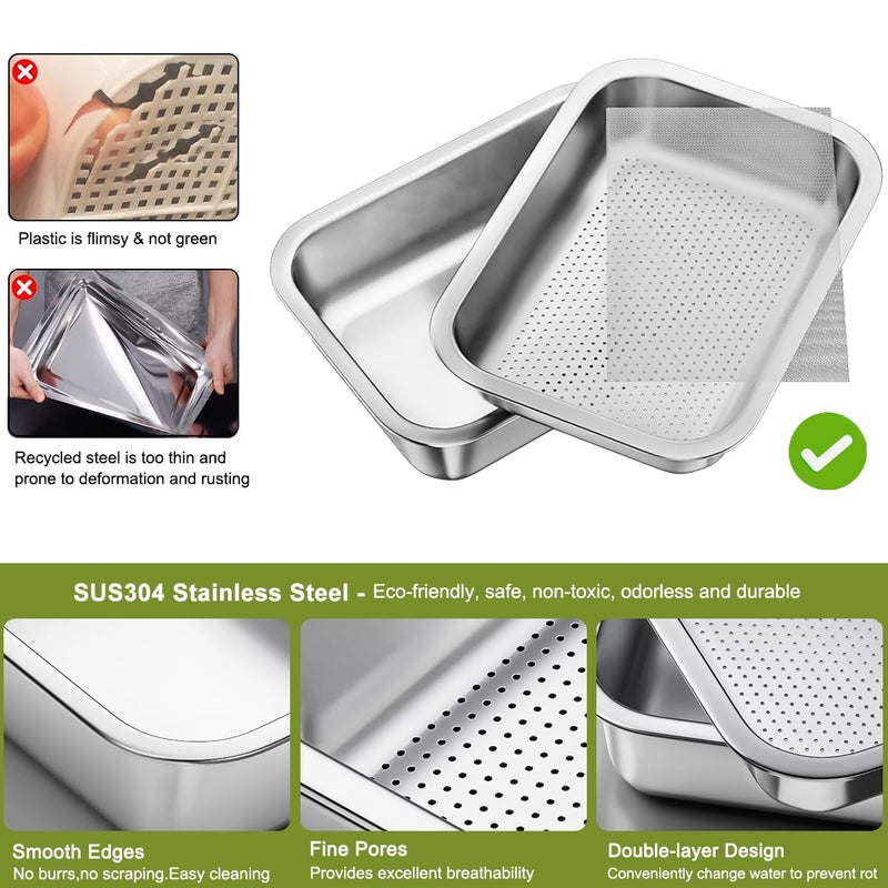 FANHAO 2-Pack Sprouting Tray Kit, Stainless Steel Soil-Free Cultivation Germination Tray, Healthy Wheatgrass Grower Sprouting Container Kit Nursery Tray for Indoors Plant Seedlings - Image 3