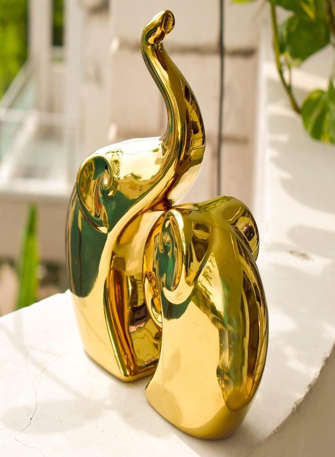 Xtore Beautiful Golden Elephant Couple for Home Decor (Pack of 2, Golden) - Image 3