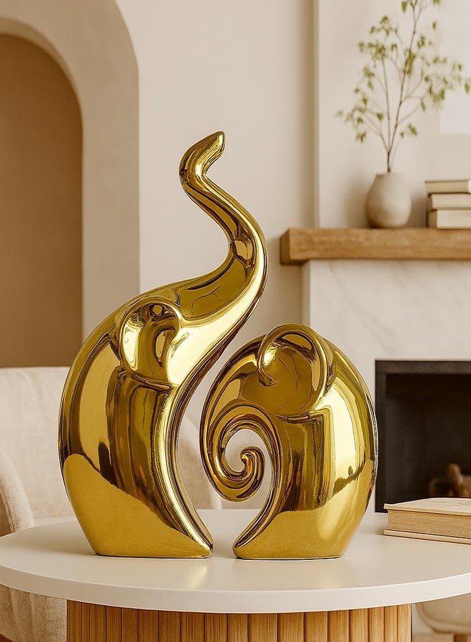 Xtore Beautiful Golden Elephant Couple for Home Decor (Pack of 2, Golden) - Image 1
