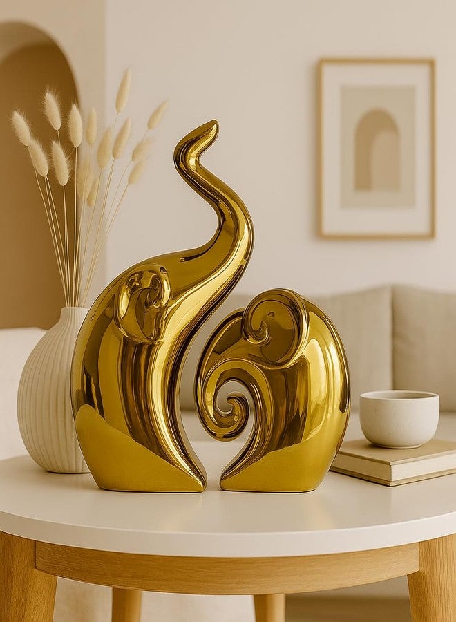 Xtore Beautiful Golden Elephant Couple for Home Decor (Pack of 2, Golden) - Image 2