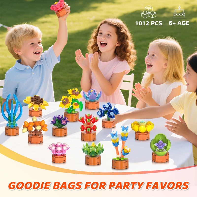 CUBIMANA 24 Pack Flowers Succulent Party Favors for Kids Building Set - 1012pcs Botanical Bonsai 3.6mm Mini Building Blocks Toy for Easter Basket Fillers Classroom Prize Stocking Stuffer Gift for Girl Boy 6+ - Image 2