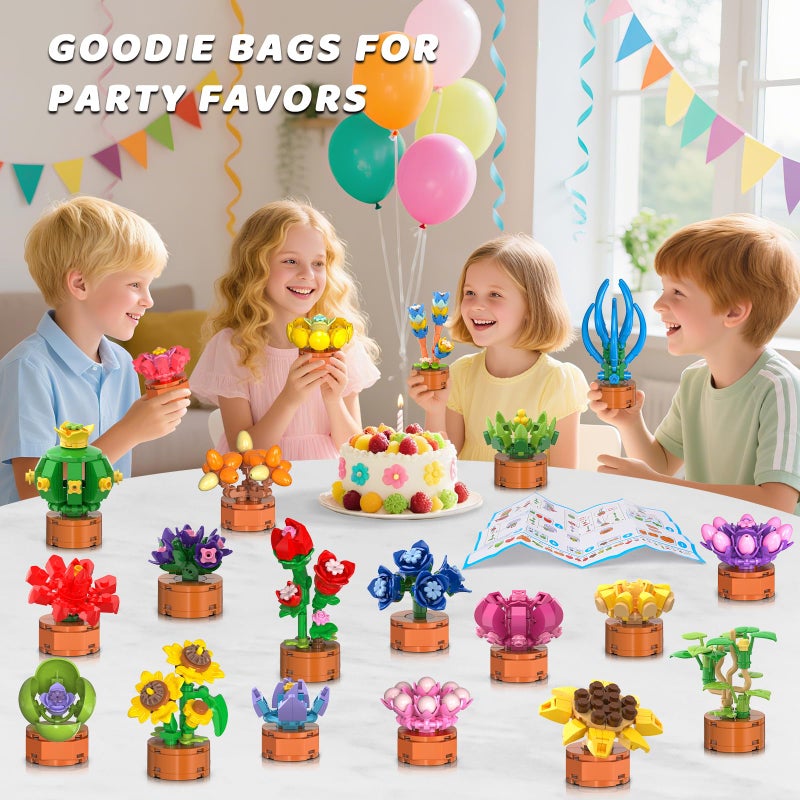 CUBIMANA 24 Pack Flowers Succulent Party Favors for Kids Building Set - 1012pcs Botanical Bonsai 3.6mm Mini Building Blocks Toy for Easter Basket Fillers Classroom Prize Stocking Stuffer Gift for Girl Boy 6+ - Image 3