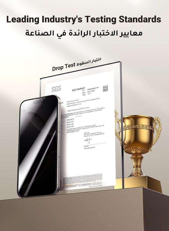 Ugreen 2Pack iPhone 16 Pro Privacy Screen Protector  6.3 Inch  Face ID Supported Easy Installation Anti-Spy & Privacy Protection Anti-Fingerprint & Bubble Free, Case Friendly 9H Tempered Glass - Image 3