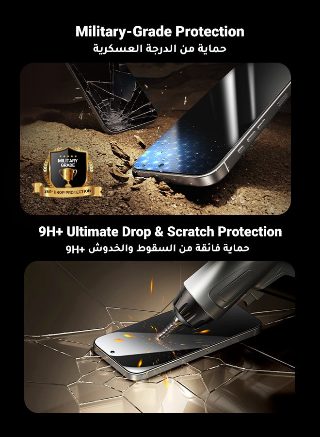 Ugreen 2Pack iPhone 16 Pro Privacy Screen Protector  6.3 Inch  Face ID Supported Easy Installation Anti-Spy & Privacy Protection Anti-Fingerprint & Bubble Free, Case Friendly 9H Tempered Glass - Image 4