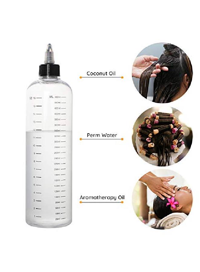 Segbeauty 16.9Oz Hair Dye Bottles Measured Twiston Top Tip Cap Hair Color Squeeze Bottle With Ratio Graduated Scale 2Pcs 500Ml Refillable Empty Hair Color Applicator Bottle Dyeing Tool Transparent - Image 3
