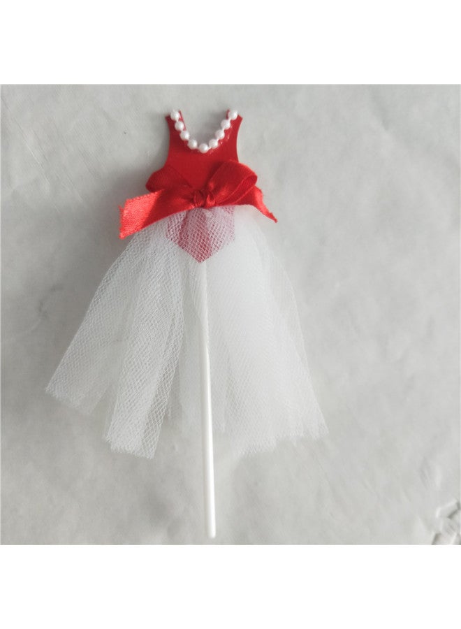 Cake Decoration Card-inserting Pearl Princess Yarn Dress Baby Pink Dress Wedding Birthday Party Baking Plug-in 1 Pack-Specifications:Pearl Red And White Gauze Skirt ] - Image 1
