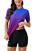 Halcurt Womens Short Sleeve Rashguard Set UPF 50 Quick Dry Bathing Suit Ombre L - Image 2