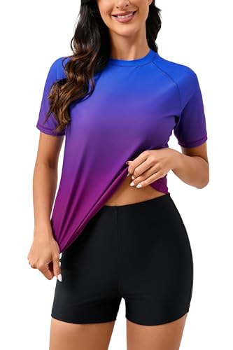 Halcurt Womens Short Sleeve Rashguard Set UPF 50 Quick Dry Bathing Suit Ombre L - Image 1