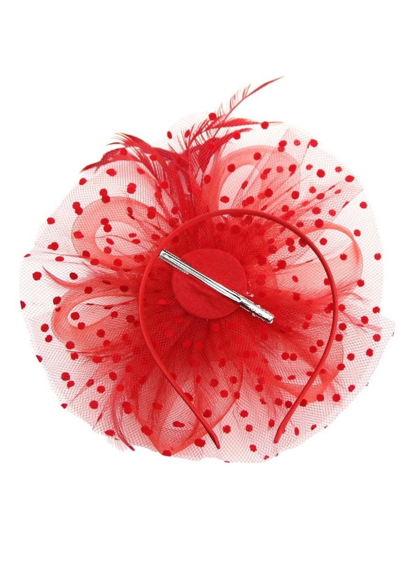 D'Daniela Ddaniela Monalisa Fascinator Hats for Women Tea Party Headband,  Hat Flower Mesh Ribbons Feathers on a Headband and a Clip Tea Party Headwear for Girls and Women Red - Image 3