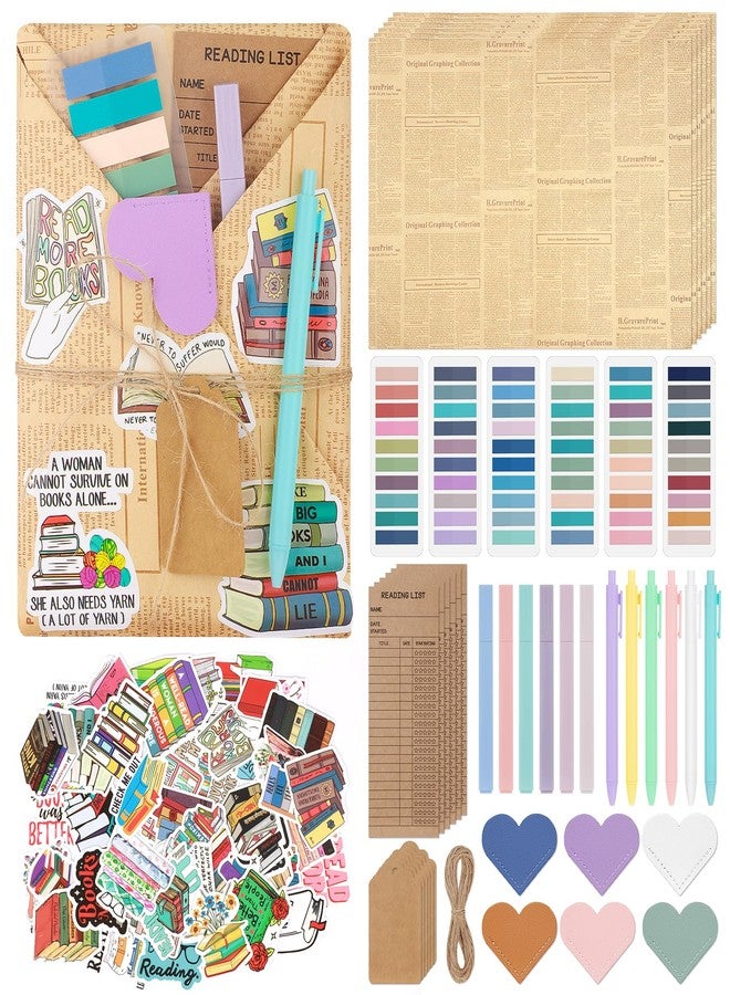 Draupnir 6 Set Blind Date with a Book Supplies, DIY Book Lovers Gifts Including Kraft Paper Index Tabs Reading List Bookmark Heart-Shape Bookmark Kraft Tags Ballpoint Pens Highlighters and 50 x Book Stickers - Image 1