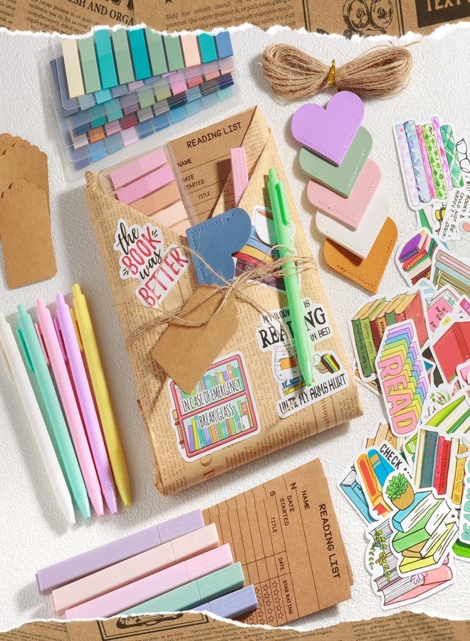 Draupnir 6 Set Blind Date with a Book Supplies, DIY Book Lovers Gifts Including Kraft Paper Index Tabs Reading List Bookmark Heart-Shape Bookmark Kraft Tags Ballpoint Pens Highlighters and 50 x Book Stickers - Image 3