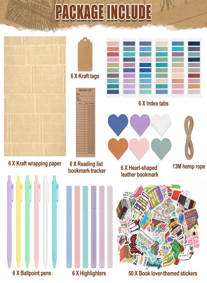 Draupnir 6 Set Blind Date with a Book Supplies, DIY Book Lovers Gifts Including Kraft Paper Index Tabs Reading List Bookmark Heart-Shape Bookmark Kraft Tags Ballpoint Pens Highlighters and 50 x Book Stickers - Image 2