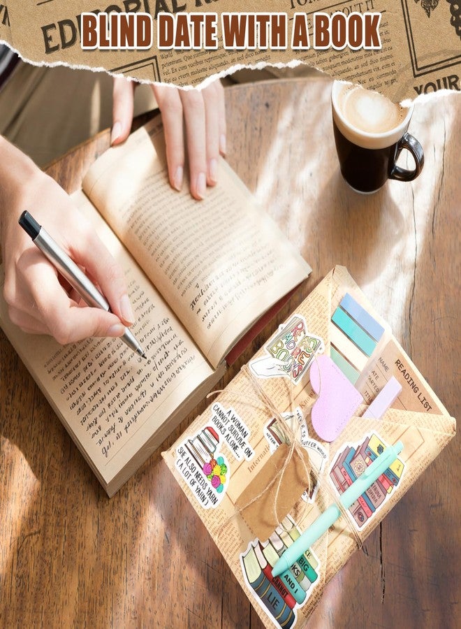 Draupnir 6 Set Blind Date with a Book Supplies, DIY Book Lovers Gifts Including Kraft Paper Index Tabs Reading List Bookmark Heart-Shape Bookmark Kraft Tags Ballpoint Pens Highlighters and 50 x Book Stickers - Image 5