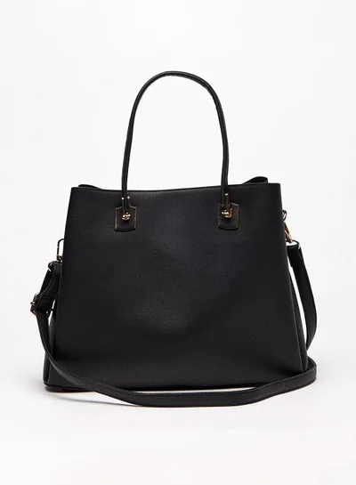 shoexpress Solid Tote Bag with Double Handle and Magnetic Button Closure