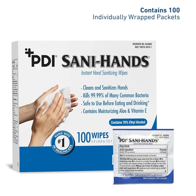 PDI Sani-Hands Hand Sanitizer Wipes 100 Packets Per Box - Image 3
