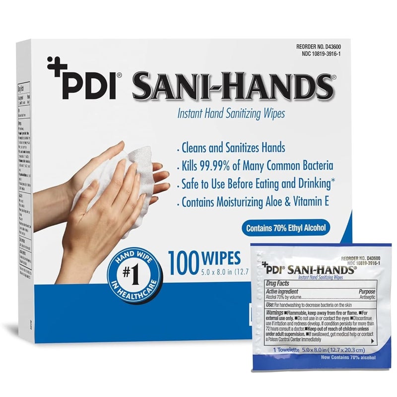 PDI Sani-Hands Hand Sanitizer Wipes 100 Packets Per Box - Image 2