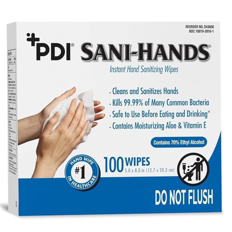 PDI Sani-Hands Hand Sanitizer Wipes 100 Packets Per Box - Image 1