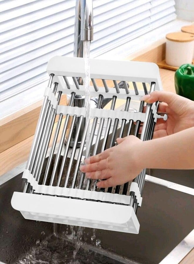 SEYROLIN Stainless Steel Retractable Kitchen Dish Drainer & Drying Rack | Adjustable Dish Drainer Basket for Kitchen Vegetable & Fruits Washing Organizer | Expandable Up to 50cm | Rack Sink Basket. - Image 3
