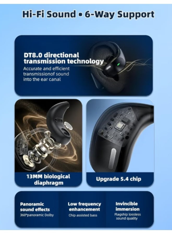 سماعات أذن مزودة بتقنية الذكاء الاصطناعي للترجمة، سماعات أذن مفتوحة مع شاشة لمس LCD، مترجم فوري لـ 134 لغة ولهجة، سماعات بلوتوث 5.4 لاسلكية للاجتماعات والسفر والتعلم، هدية مثالية للرجال والنساء، لون أسود - Image 2