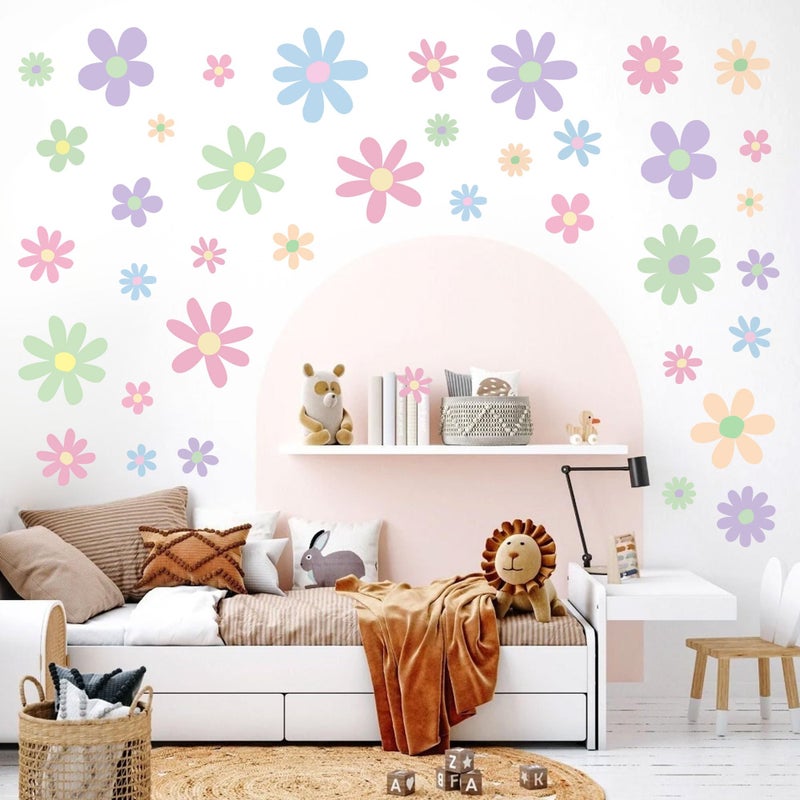 Sondeng 12 Sheets Daisy Wall Decals Boho Flower Wall Stickers Cute Kids Girls Room Decor Peel and Stick Floral Decals Toddler Nursery Playroom Living Room Bedroom Classroom Retro Hippie Decor Pastel Style - Image 5