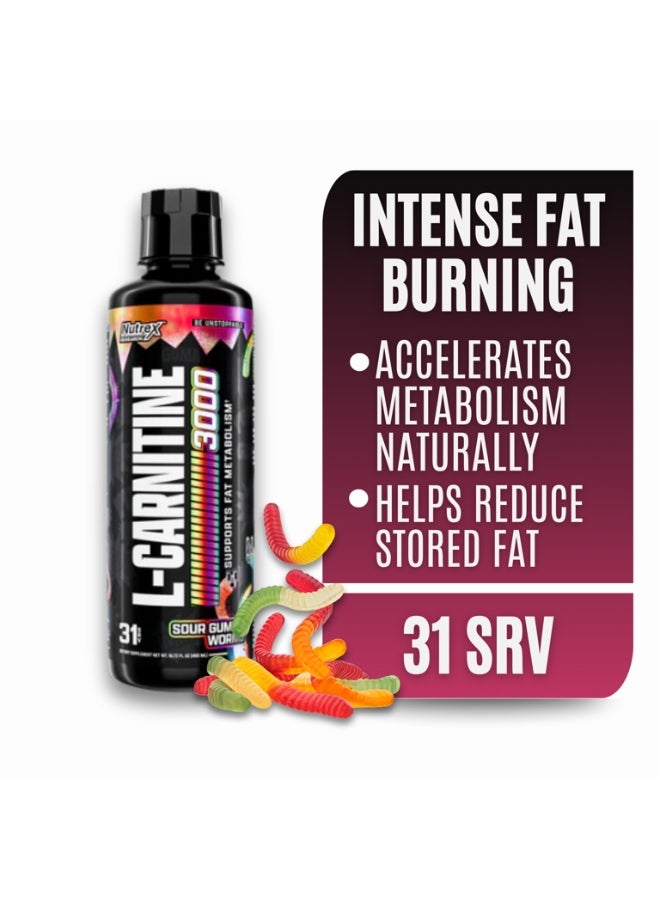 Nutrex Research Maximum Strength Liquid Carnitine 3000 Sour Gummy Worms 465ml