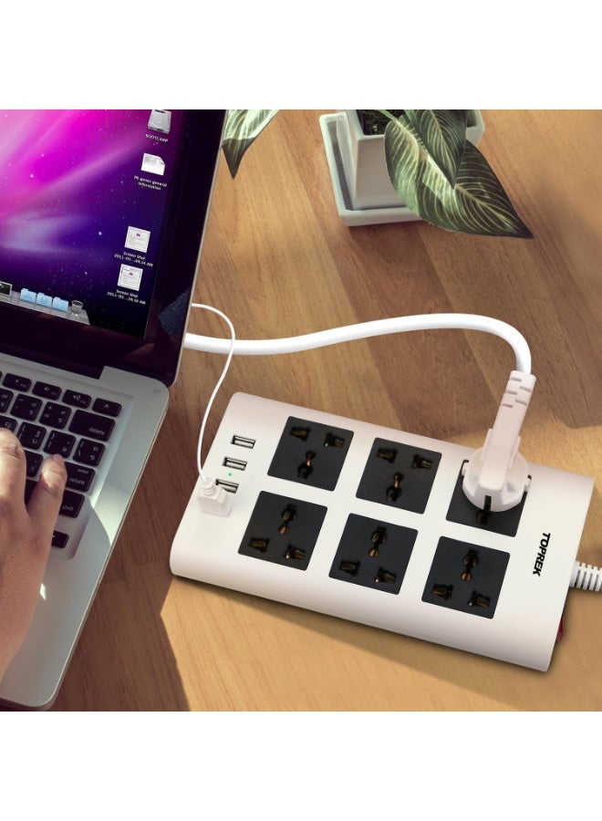 Power Strip with USB Slots, TOPERK 6 Way Extension Lead Outlets with 6 Smart Electrical Sockets & 4 USB Ports, 2M Extension Cord & 1 Switch, 3250W/13A, Extension Cord for Home Office, White - Image 2