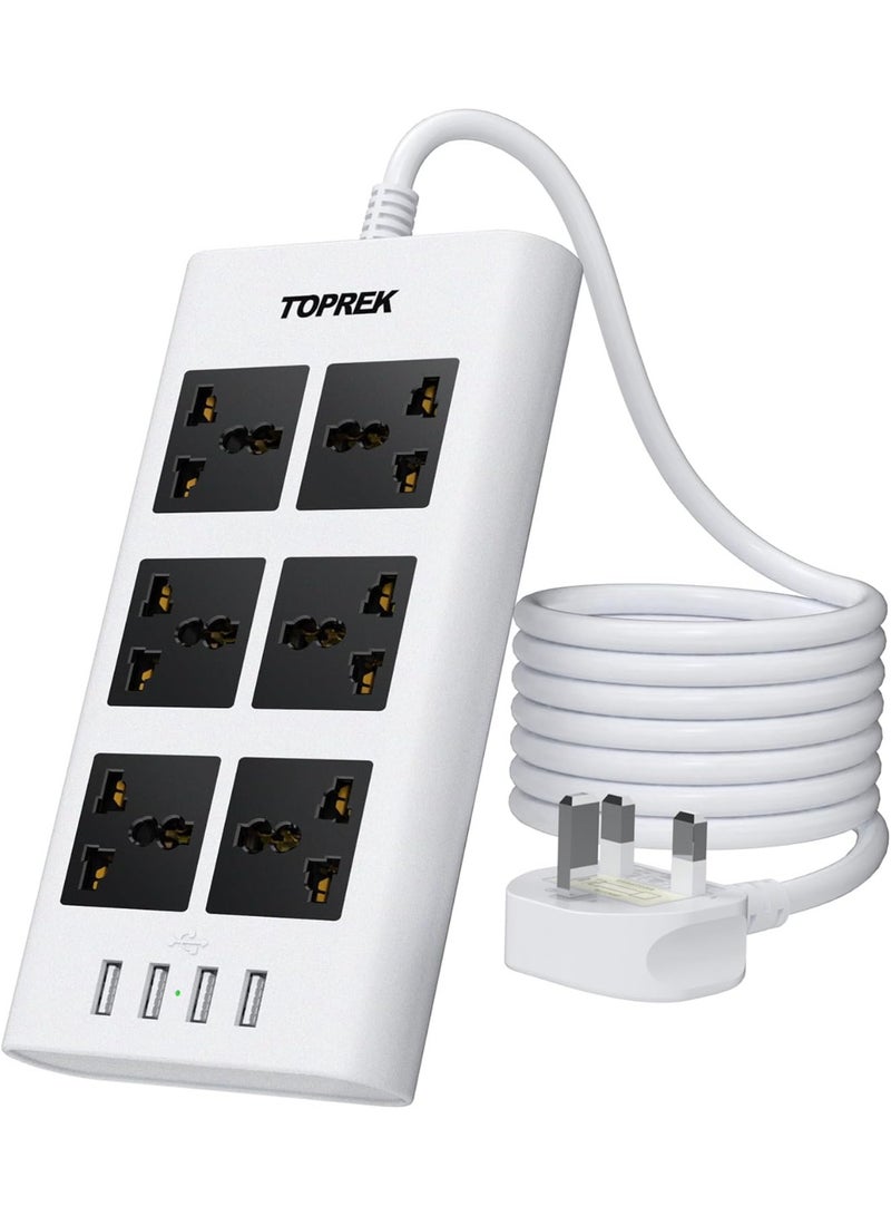 Power Strip with USB Slots, TOPERK 6 Way Extension Lead Outlets with 6 Smart Electrical Sockets & 4 USB Ports, 2M Extension Cord & 1 Switch, 3250W/13A, Extension Cord for Home Office, White - Image 1