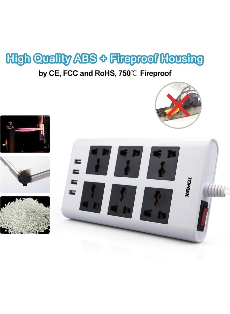 Power Strip with USB Slots, TOPERK 6 Way Extension Lead Outlets with 6 Smart Electrical Sockets & 4 USB Ports, 2M Extension Cord & 1 Switch, 3250W/13A, Extension Cord for Home Office, White - Image 4