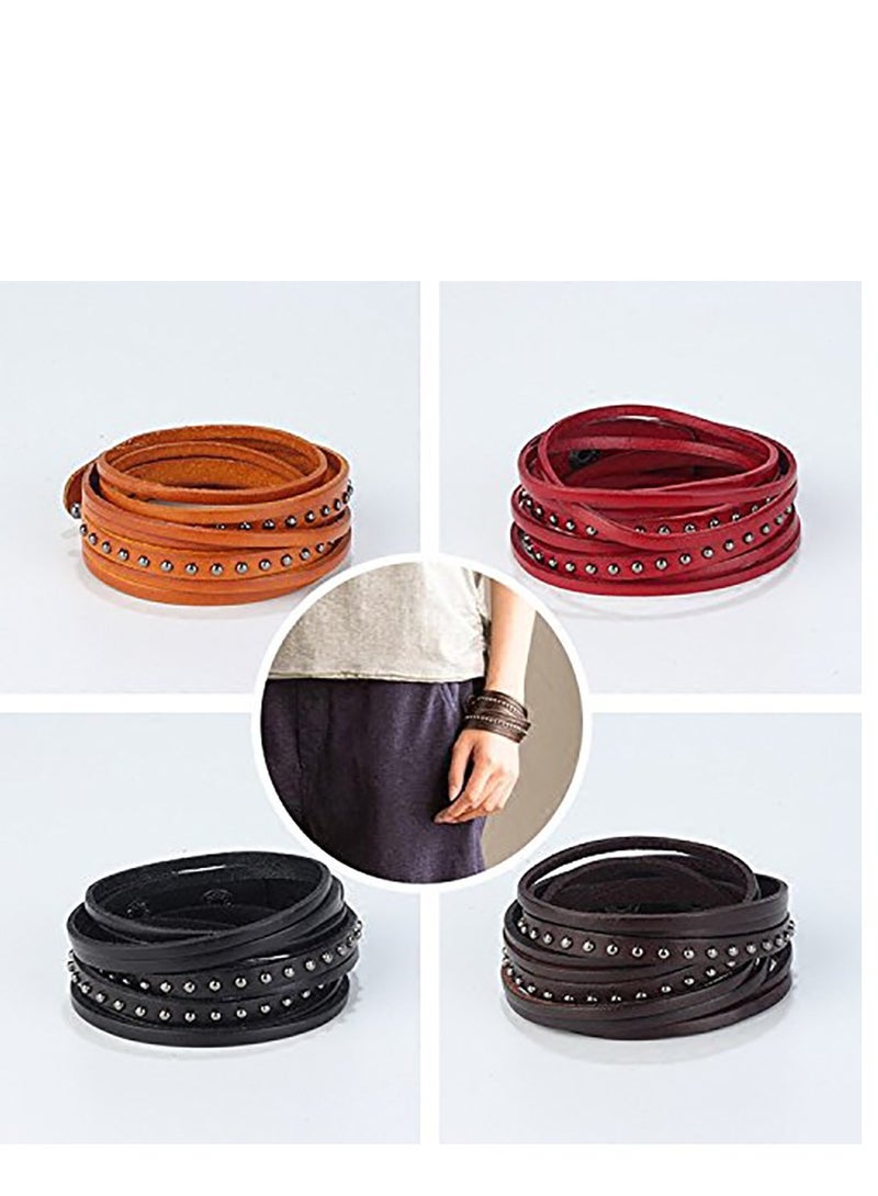 Excefore Leather Cuff Bracelet Punk Braided Bracelets Rock Leather Wristbands Adjustable Wrap Bracelet for Men, Women - Image 2