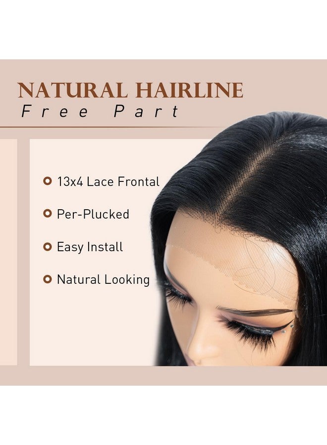 جويدر باروكة شعر مستعار أمامي من الدانتيل بطول 28 بوصة من Joedir، مستقيمة وطويلة، مقاس 13×4، للنساء ذوات البشرة السمراء، باروكة شعر أمامي من الدانتيل بجزء حر مع شعر صغير، خط شعر طبيعي، جذور سوداء، شعر مستعار صناعي سهل الدوران 360 درجة، ألياف مقاومة للحرارة (أسود داكن) - Image 5