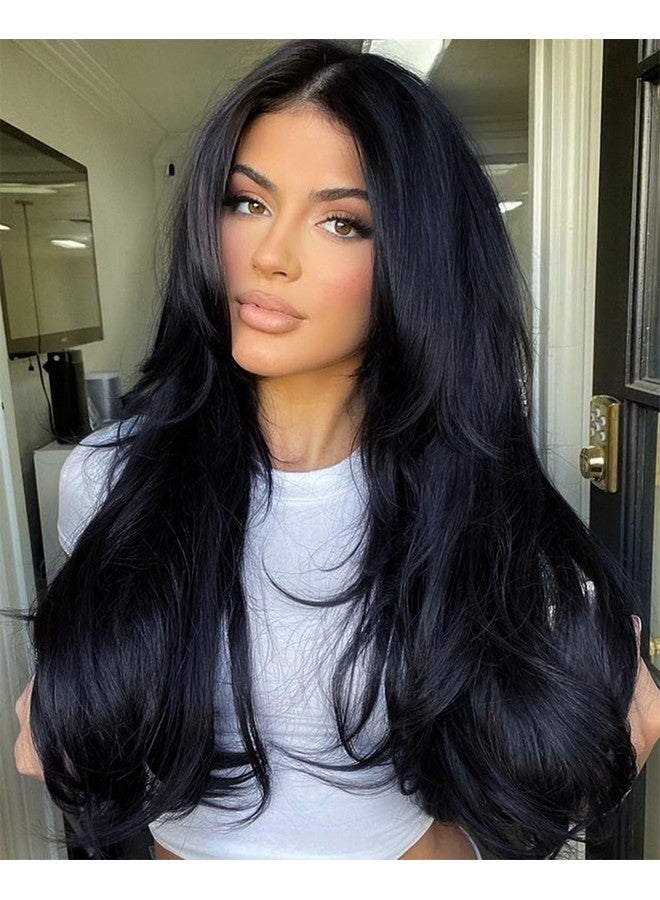 جويدر باروكة شعر مستعار أمامي من الدانتيل بطول 28 بوصة من Joedir، مستقيمة وطويلة، مقاس 13×4، للنساء ذوات البشرة السمراء، باروكة شعر أمامي من الدانتيل بجزء حر مع شعر صغير، خط شعر طبيعي، جذور سوداء، شعر مستعار صناعي سهل الدوران 360 درجة، ألياف مقاومة للحرارة (أسود داكن) - Image 1