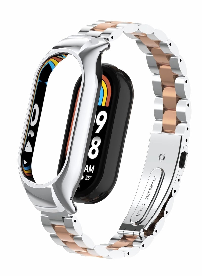 حزام متوافق مع Xiaomi Mi Band 3/4، سوار ساعة من الفولاذ المقاوم للصدأ وسوار معدني بديل لـ Xiaomi Mi Smart Xiaomi Mi Band 3/4 ذهبي وردي/فضي - Image 2