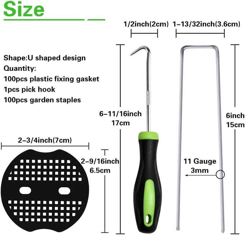 Bakulyor 100Pcs Garden Stakes Staples + 100Pcs Gasket, 6 Inch Lawn Landscape Staples 11 Gauge U Shaped Galvanized Landscape Pins, Heavy Duty Yard Ground Pin for Weed Barrier Sod Fabric Decorations - Image 2