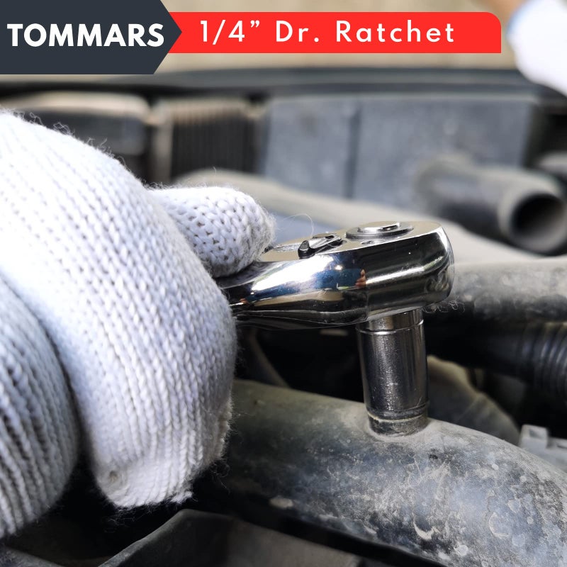 Tommars 1/4 Inch Drive Ratchet 72-Tooth Quick-Release Socket Ratchet Wrench Handle Reversible - Image 2